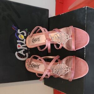 Carlos Santana Trinket Rose Satin  Strappy Sandals crystals  Size  8 1/2
